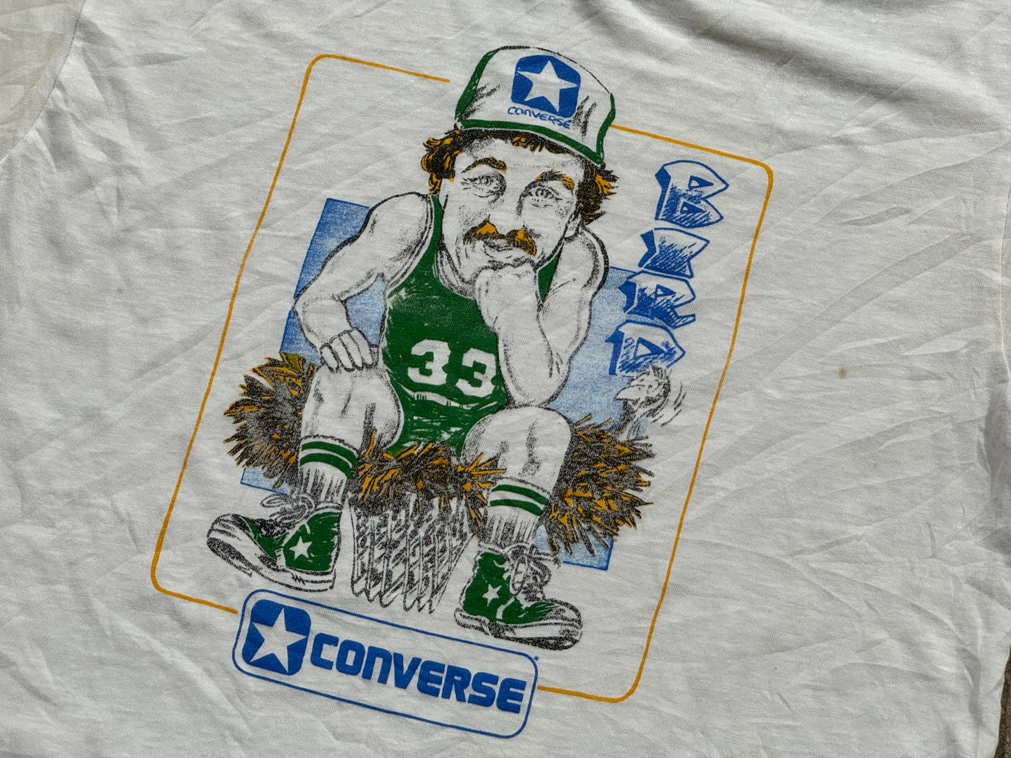 80s Converse Larry Bird Caricature Tee - White Size Large