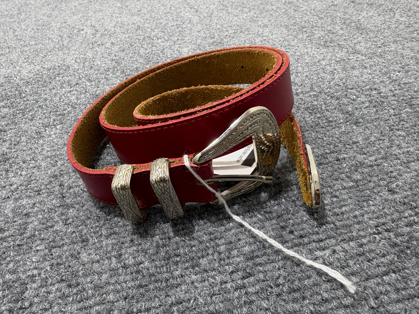 Horseshoe Buckle Leather Belt - Red