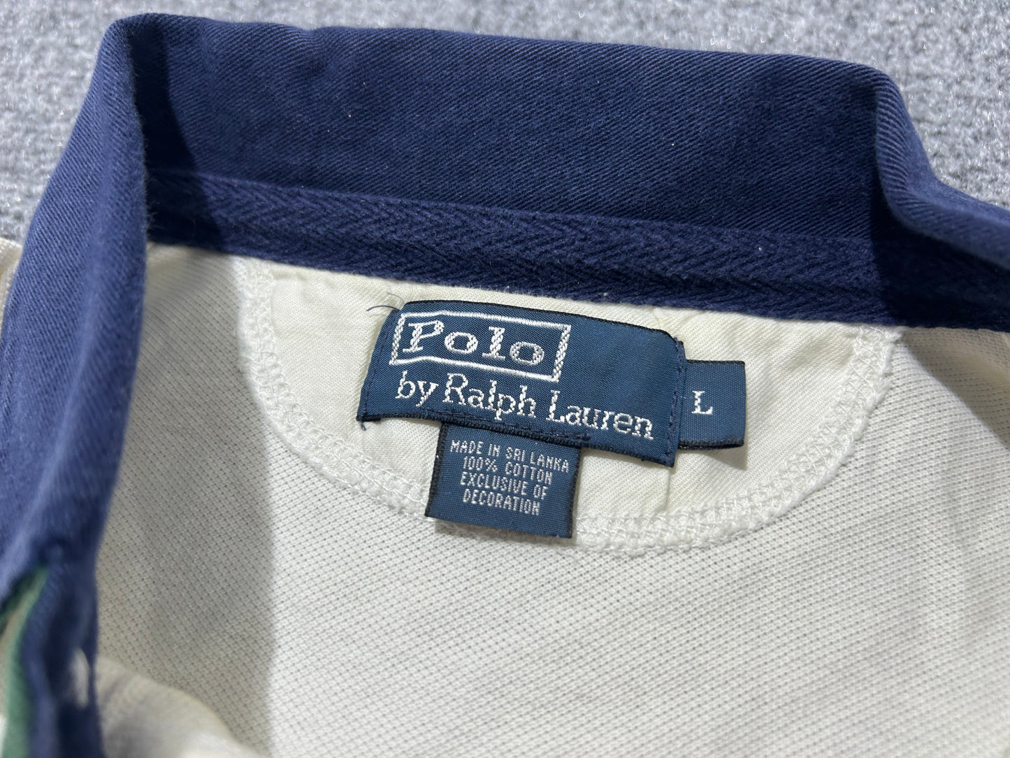 Ralph Lauren Big Horse Color Blocking Polo Shirt - White/Green/Navy Size Large