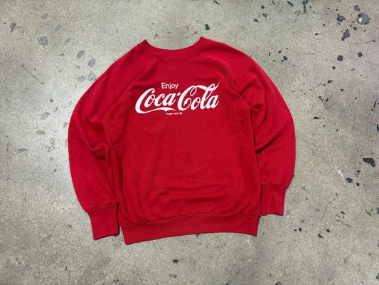 80s Coca Cola Raglan Crewneck - Red Size Medium