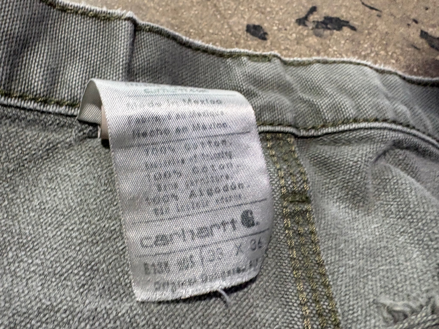 Distressed/ Repaired Carhartt Double Knee Pants - Olive Size 32 x 34