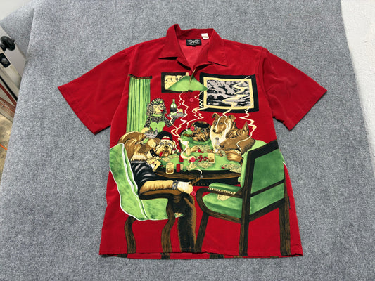 Dragonfly Dogs Playing Poker Shirt - Red Size XL