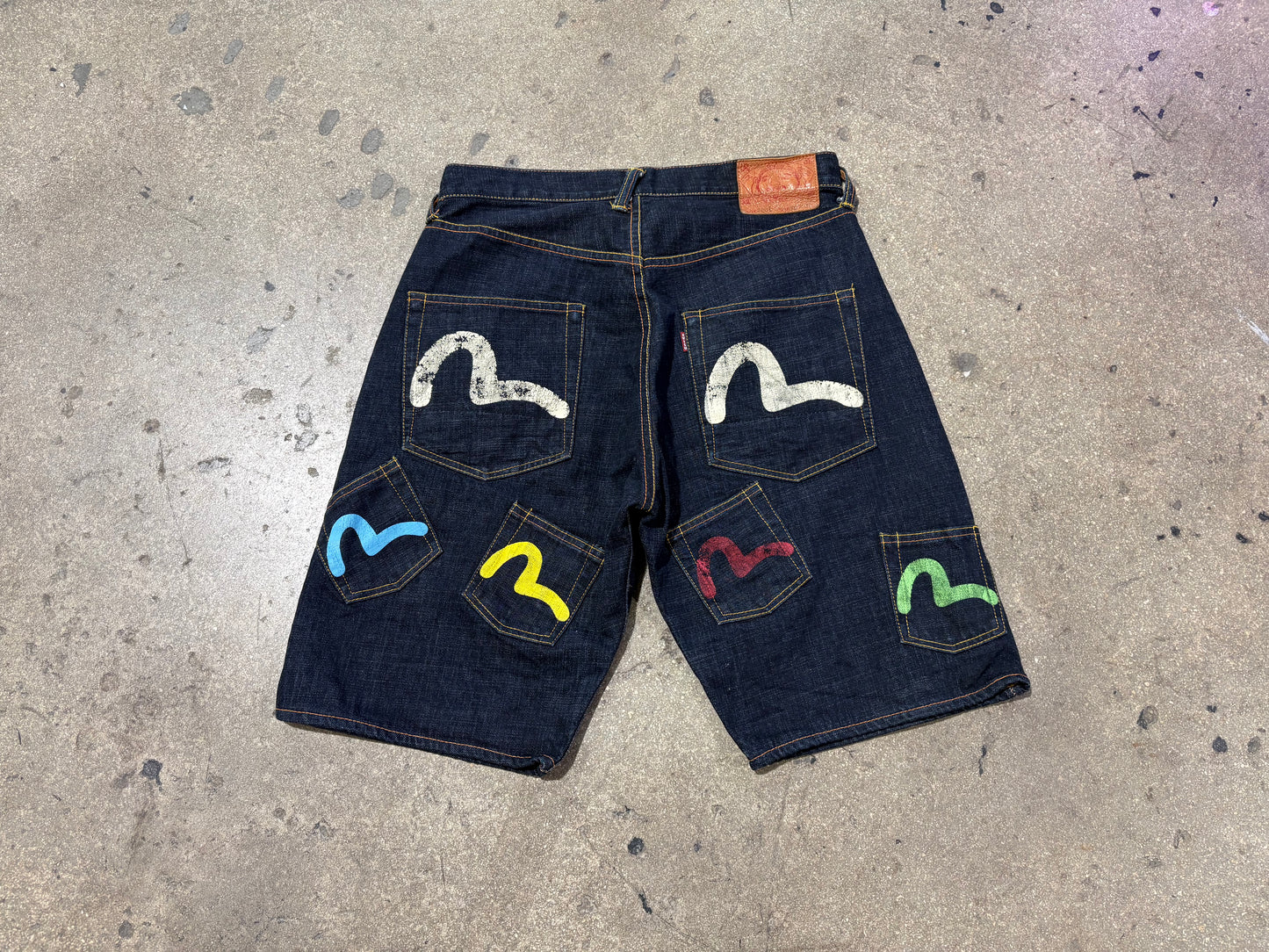 Evisu Multi Pocket Selvedge Denim Shorts - Navy/ Multicolor Size 32