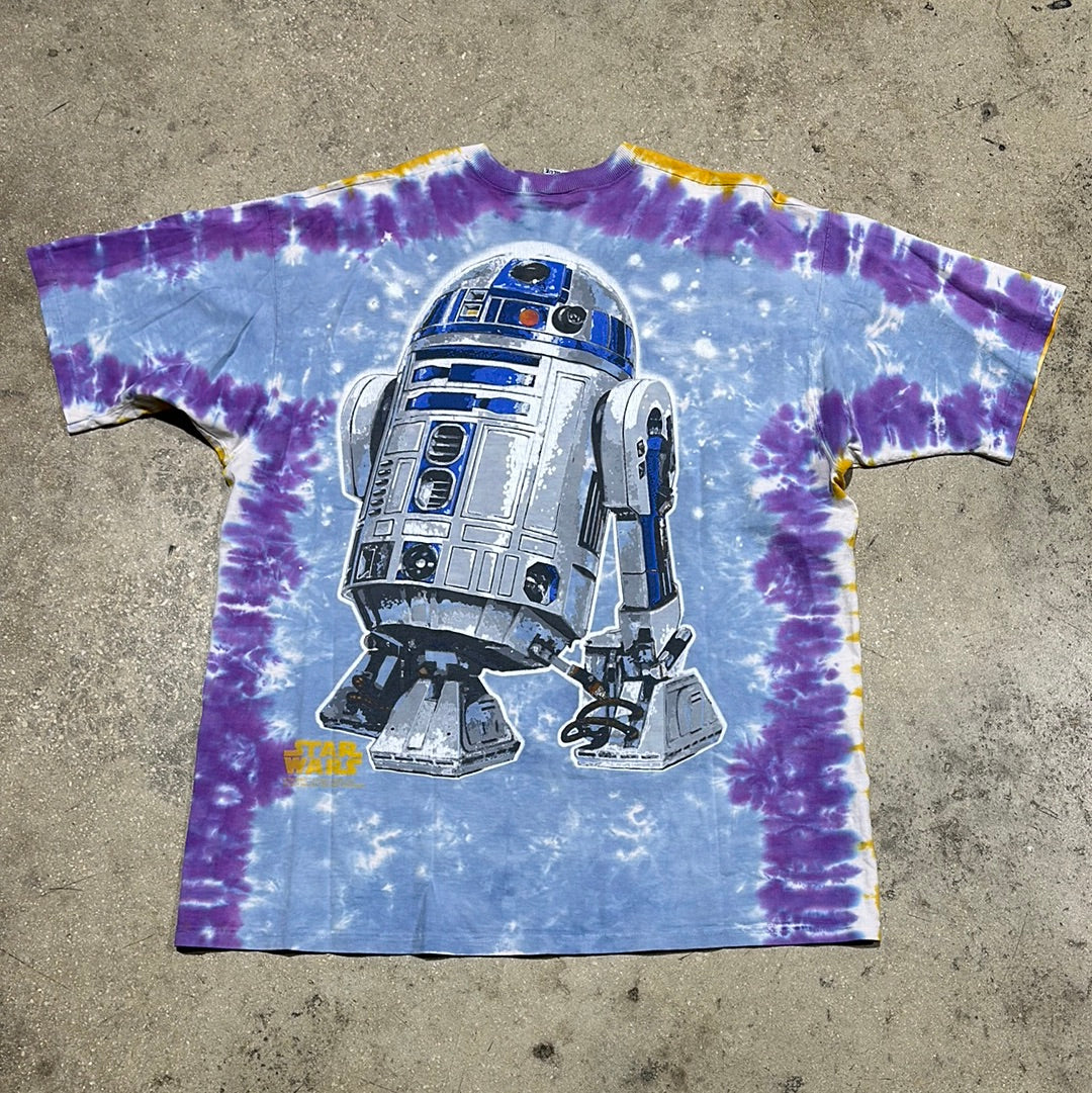 Star Wars C3PO R2D2 Liquid Blue Tie Dye Tee Size XL