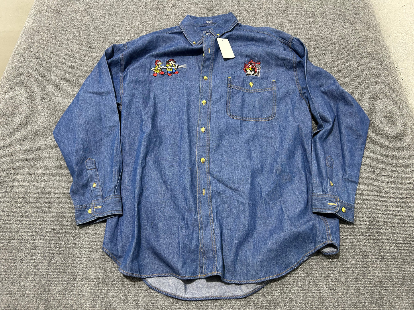 Disney Fireman Denim Button Up Shirt - Blue Size XL