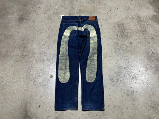 Evisu Big Print Selvedge Jeans - Navy/White Size 34