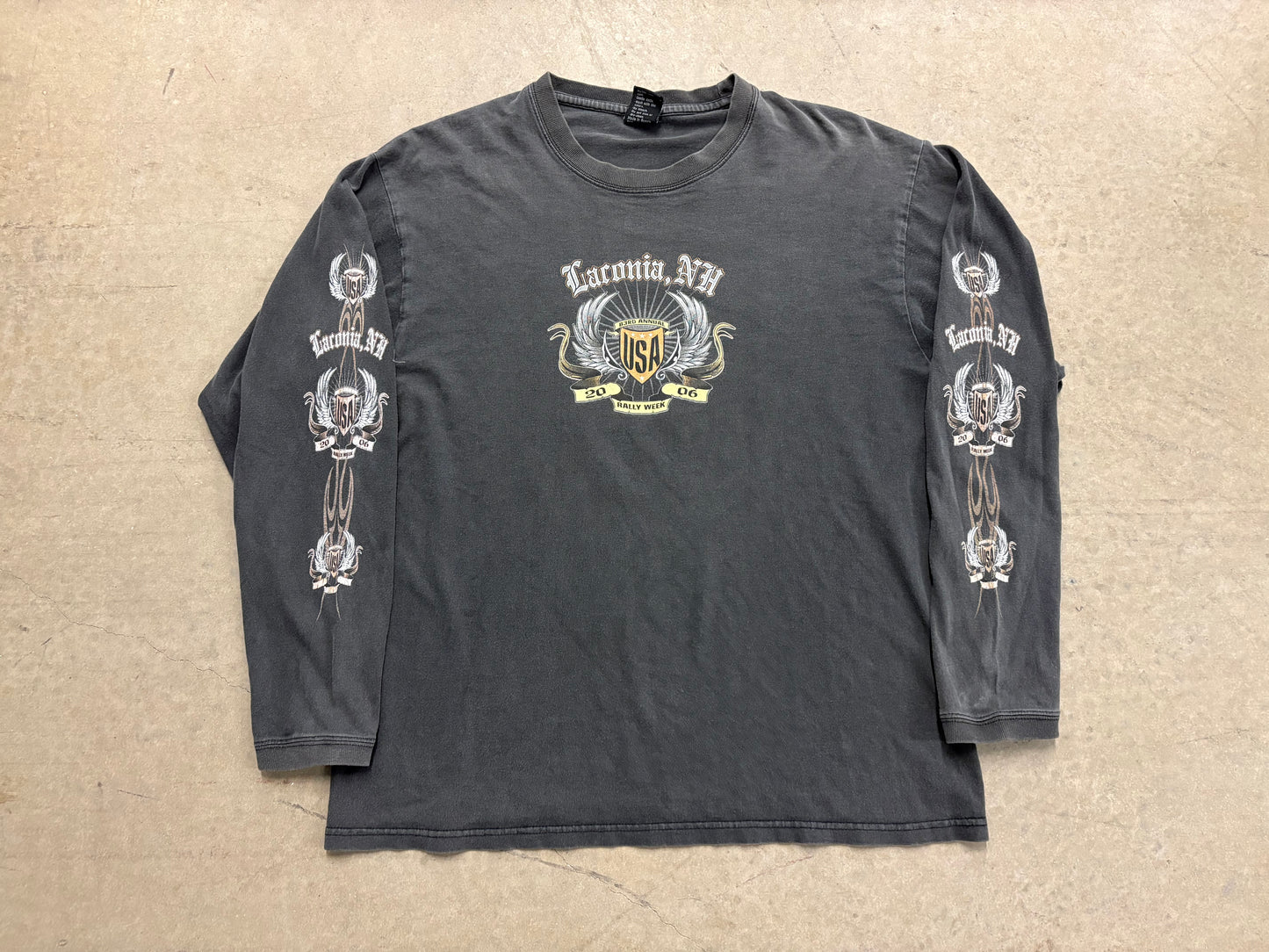2006 Laconia Bike Week Rally Longe Sleeve - Faded Black Size Large
