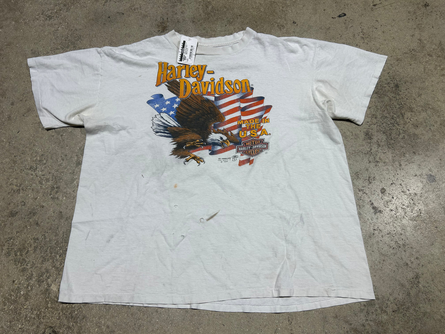 1989 Harley Davidson 3D Emblem Eagle Shirt - White Size XL