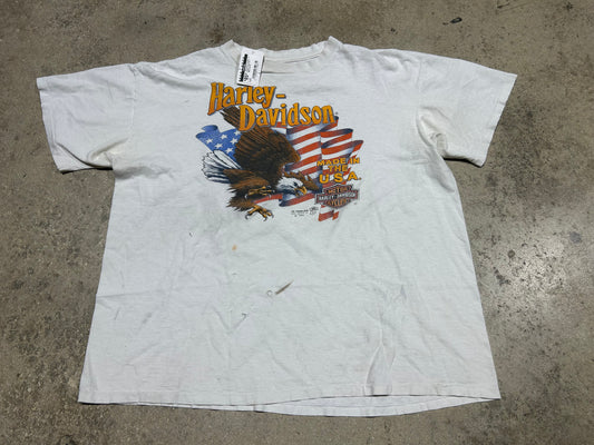 1989 Harley Davidson 3D Emblem Eagle Shirt - White Size XL