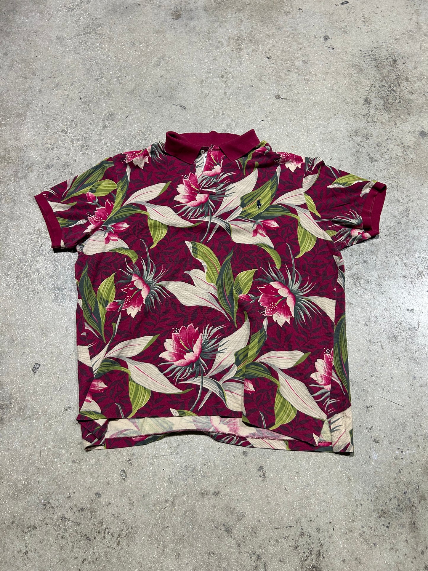 Floral Polo Shirt - Red/Multi Size XXL