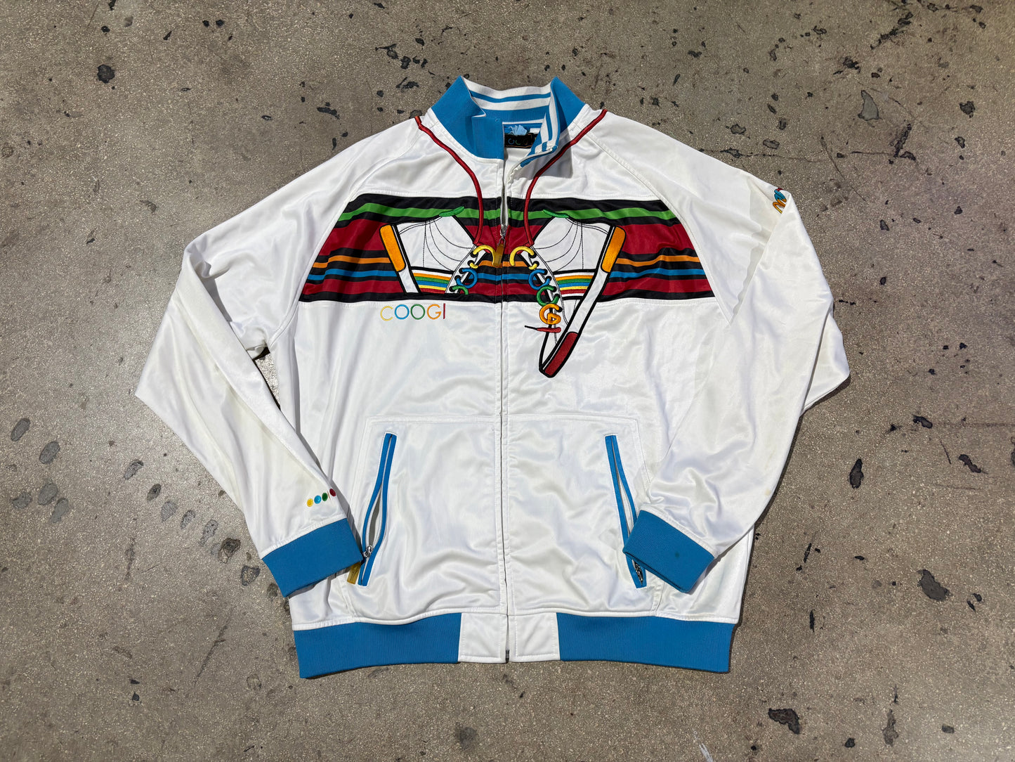 Coogi Sneakers Zip Up Track Jacket - White / Teal Size XXL