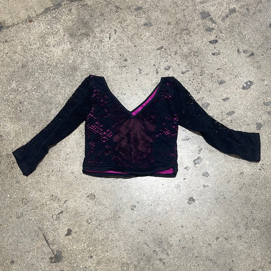 WMNS Bebe Top - Black/Fuschia Size Medium