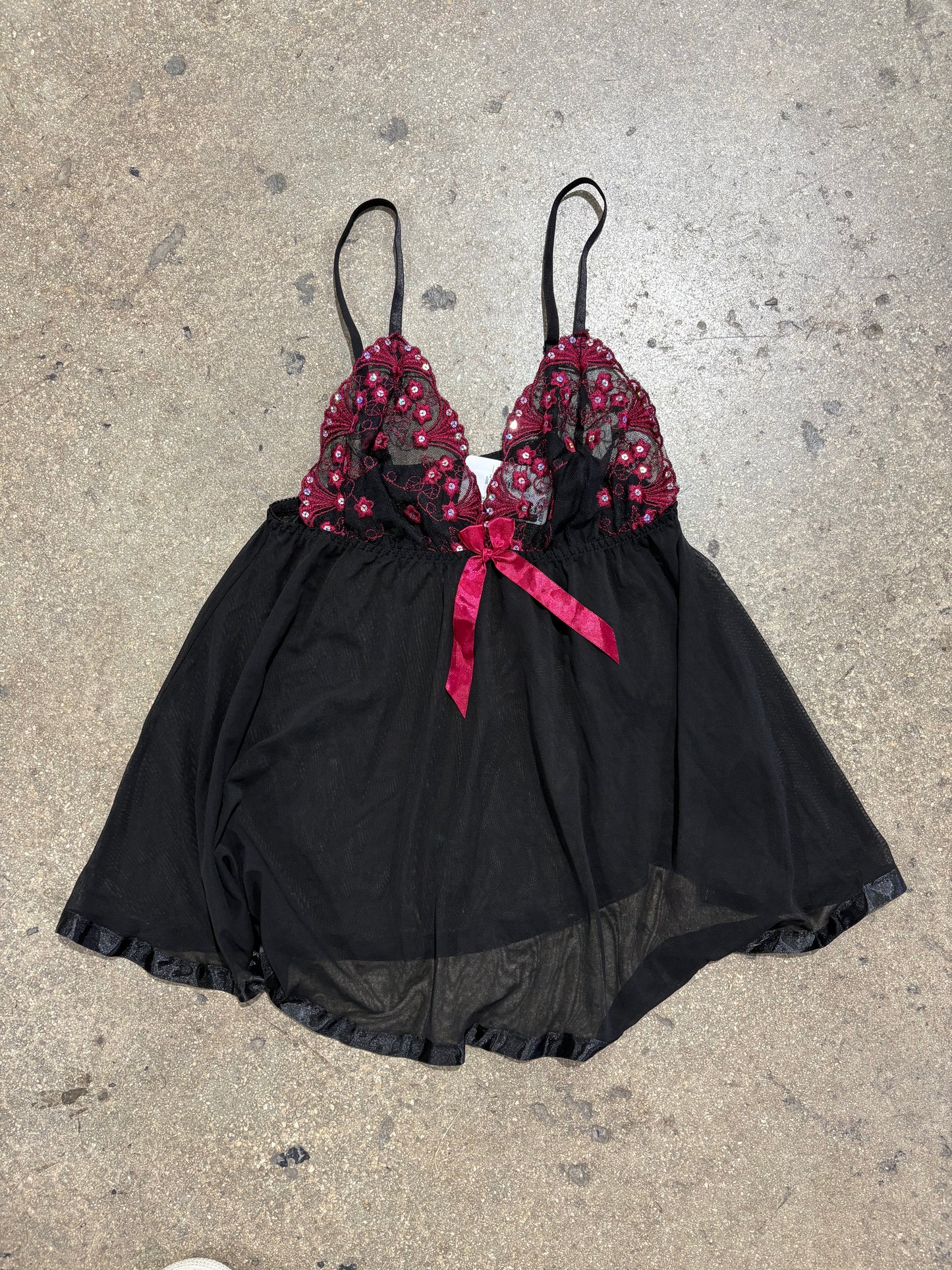 Women's Lingerie Slip Dress - Black/Hot Pink Size Medium