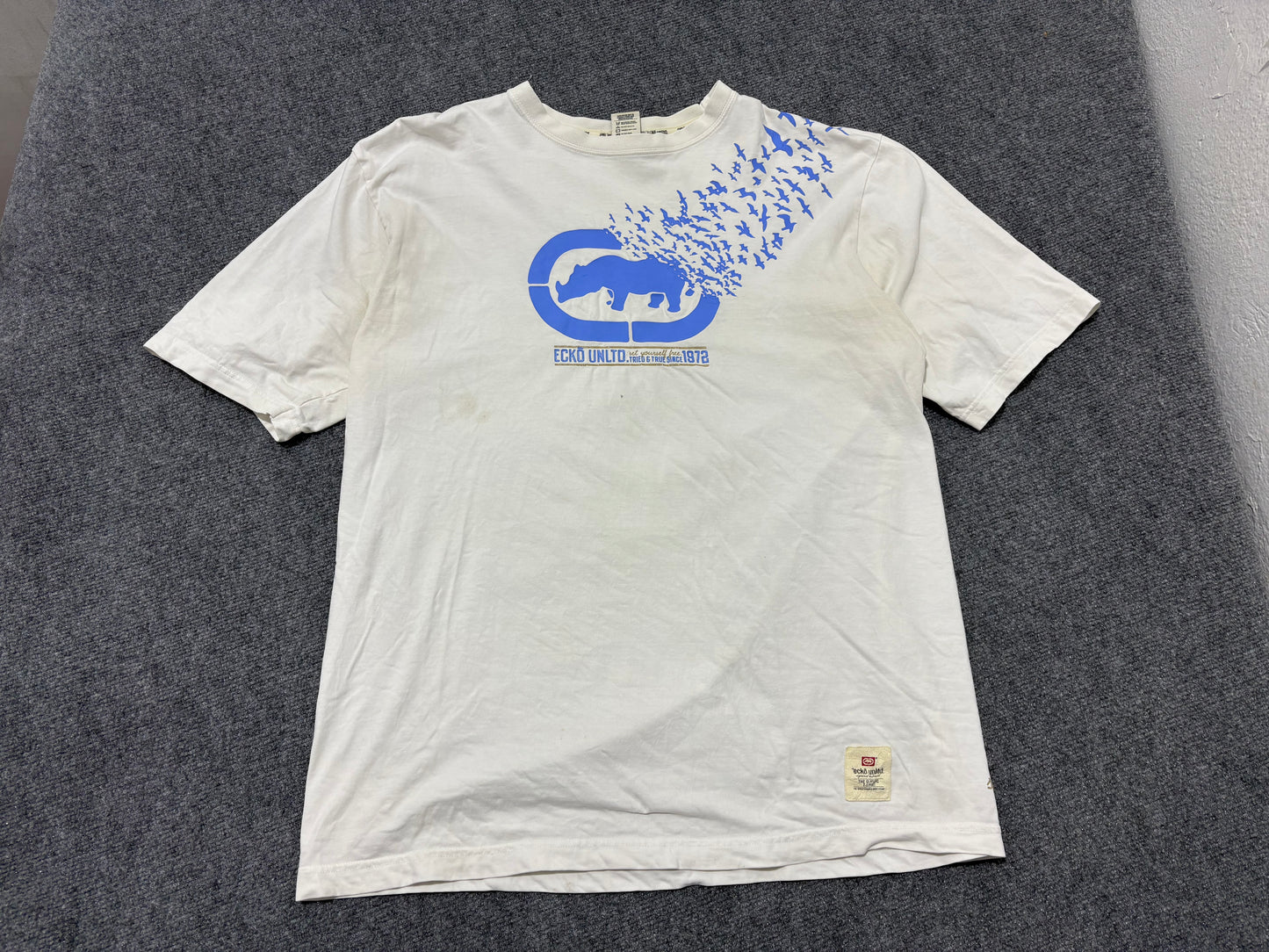 Ecko Unlimited Bird Fade Logo Tee - White / Blue Size XL