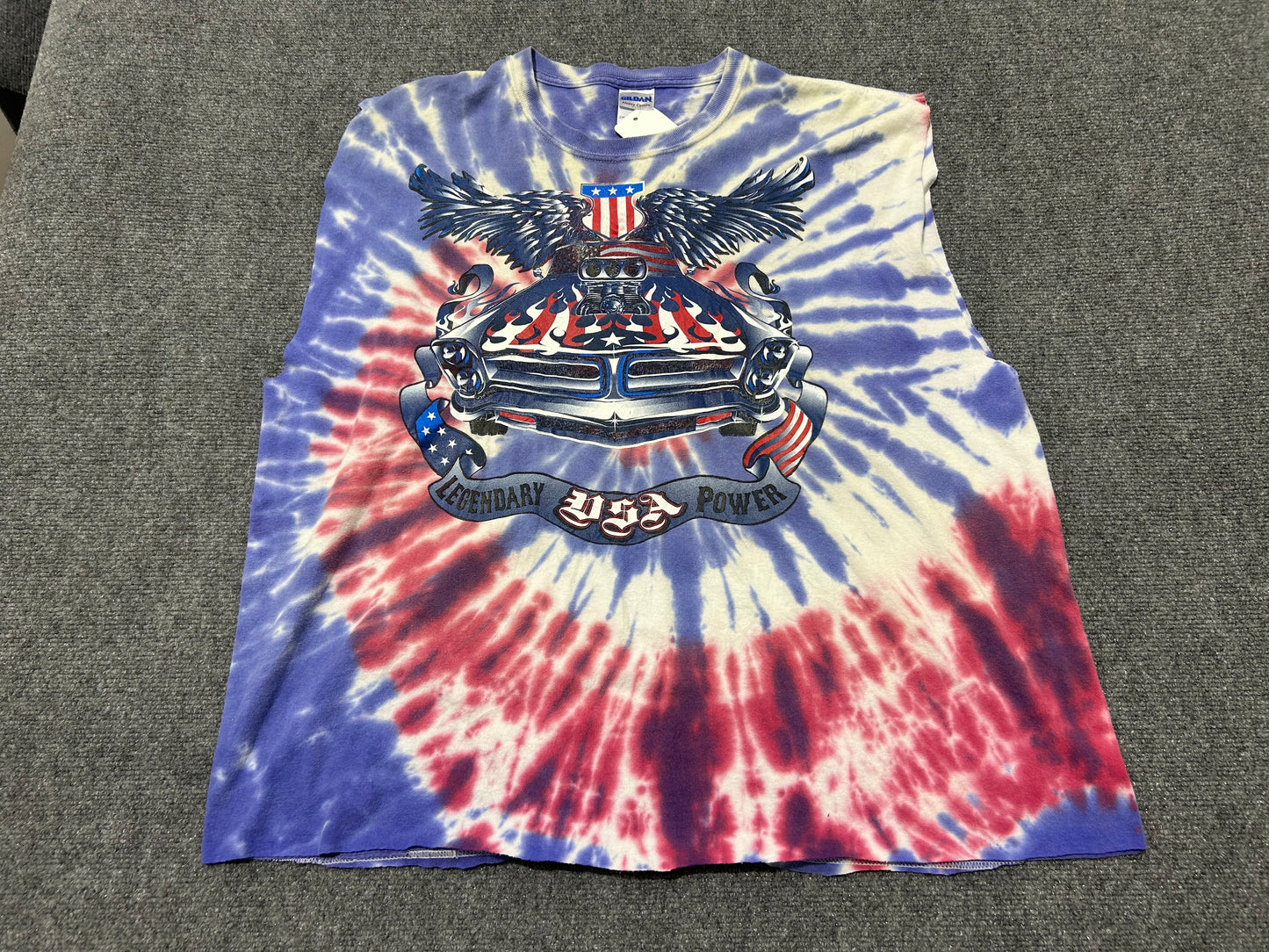 USA Legendary Power Flames Car Cutoff Tee - Tie Dye Size XXL
