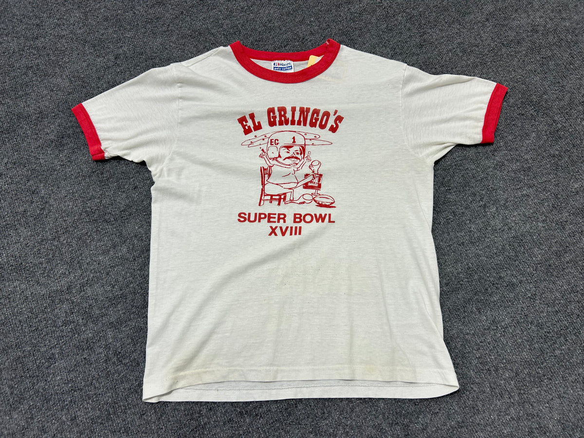 El Gringos Super Bowl Ringer Tee - White/red Size Large