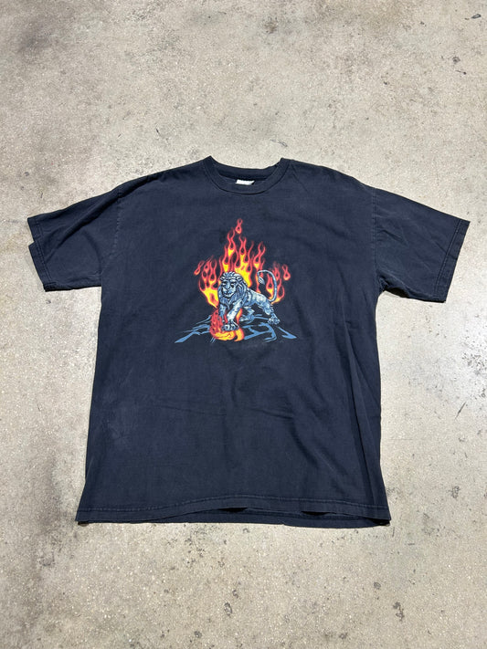 Lion Statue On Fire Tee - Black Size XL