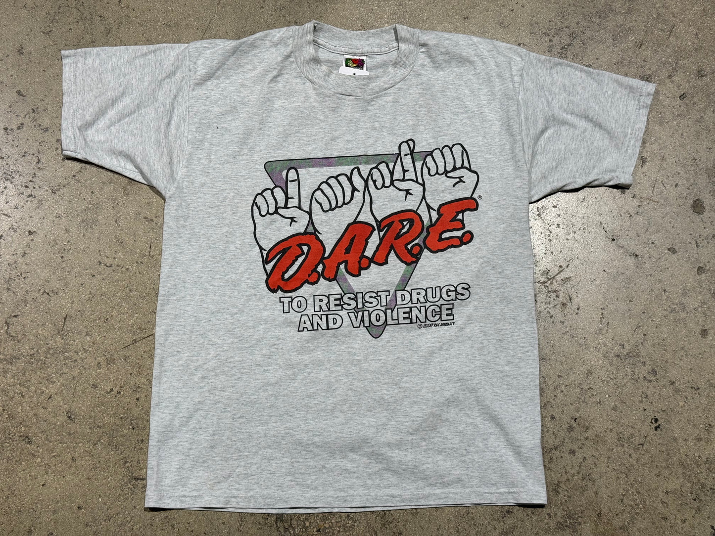 1995 D.A.R.E. Sign Language Tee - Ash Grey Size Large