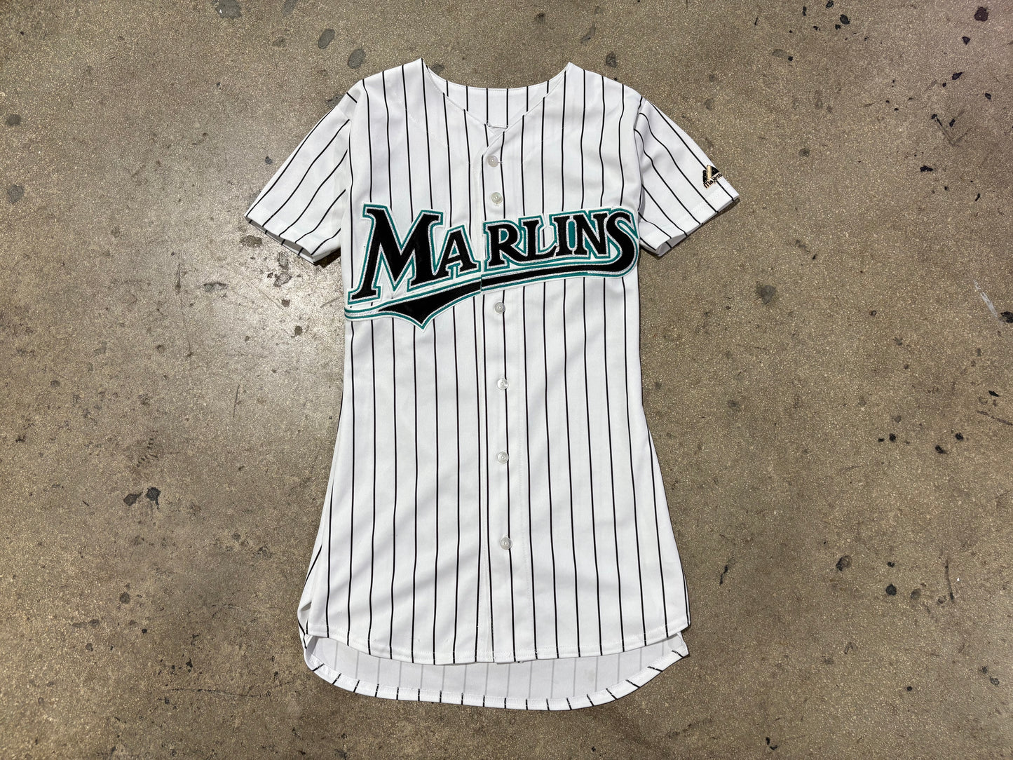 Womens Florida Marlins Pinstripe Baseball Jersey / Dress - White/Black Size Medium