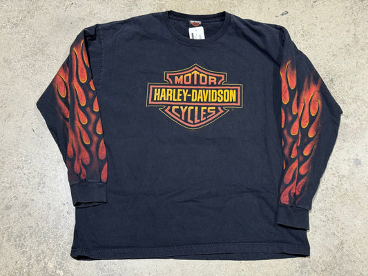 2005 Harley Davidson Albany GA Flames Longsleeve Tee - Black Size XL