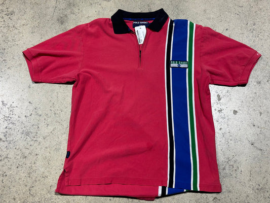 Polo Sport Zip Up Polo Shirts - Red/Blue Size Large