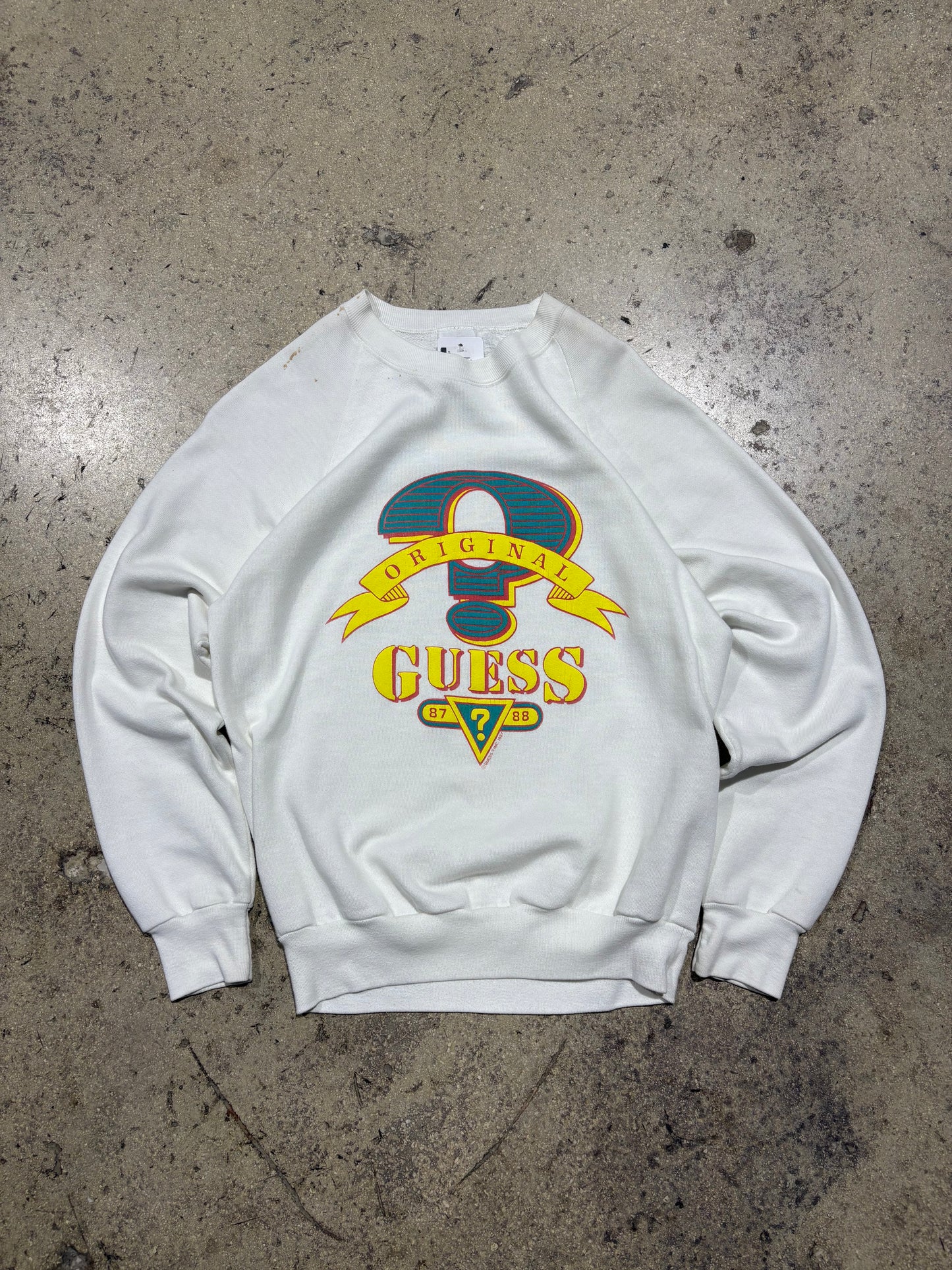 1987 Guess Original Logo Crewneck - White Size Medium