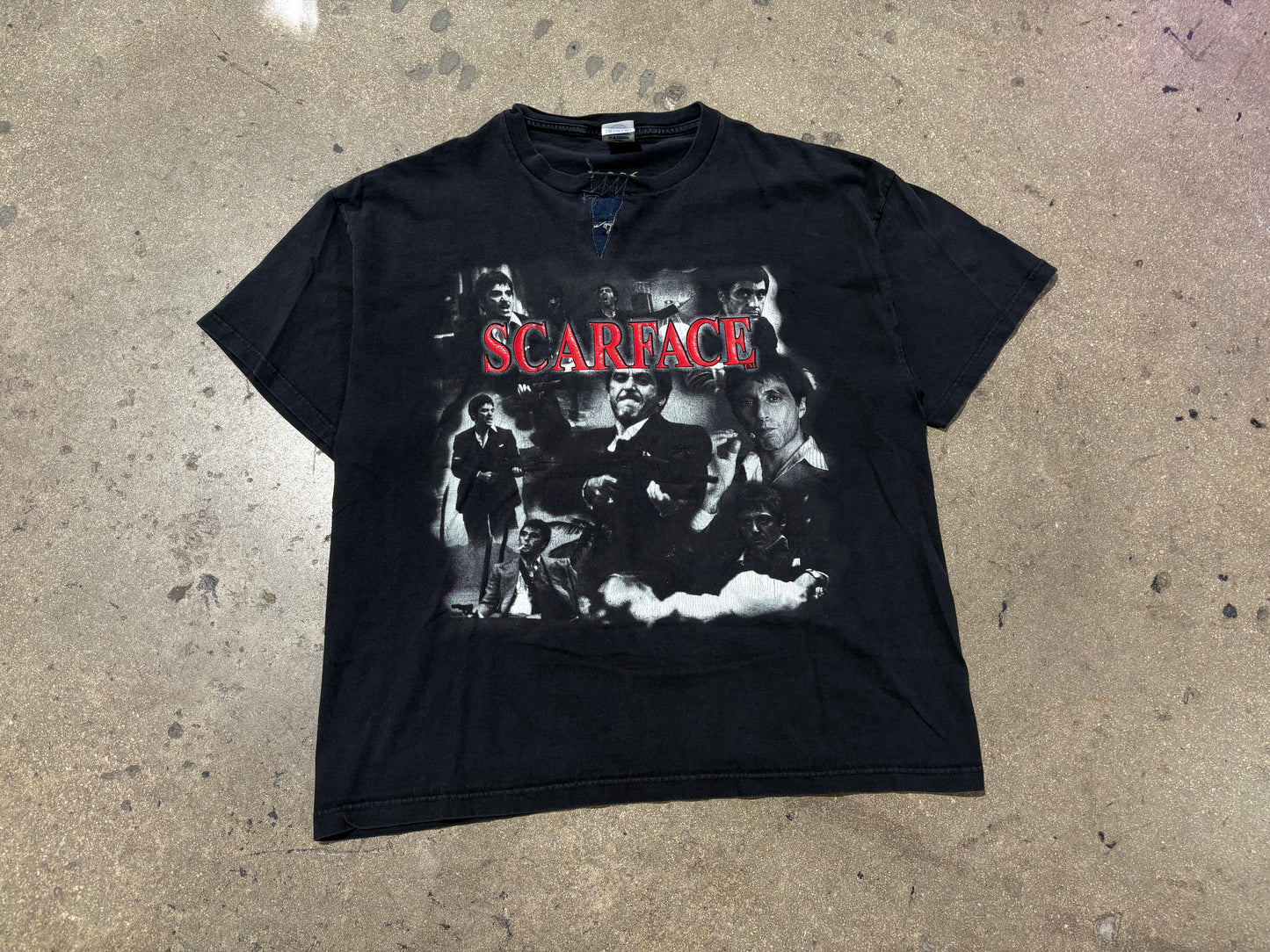 Scarface Collage Scene Tee - Black Size XL (REPAIRED NECK)