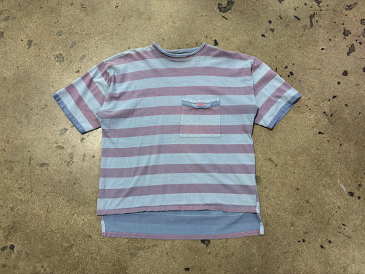 90s Quicksilver Striped Pocket Tee - Blue/Purple Size Small