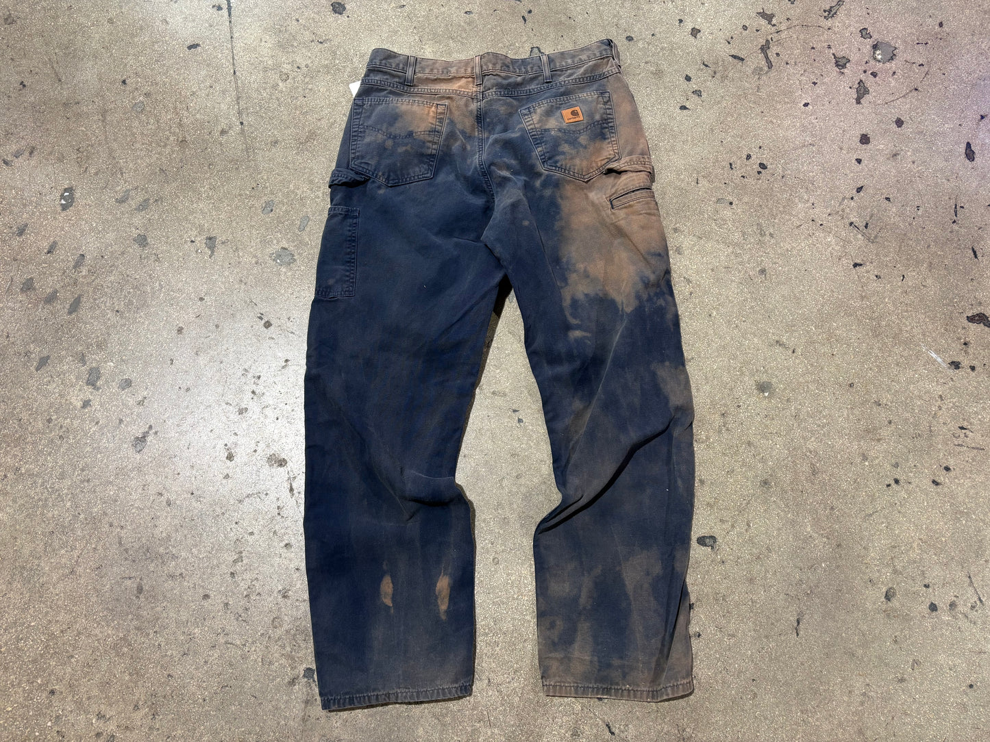 Faded Carhartt Bleached Dyed Work Pants - Navy Size 36 x 34