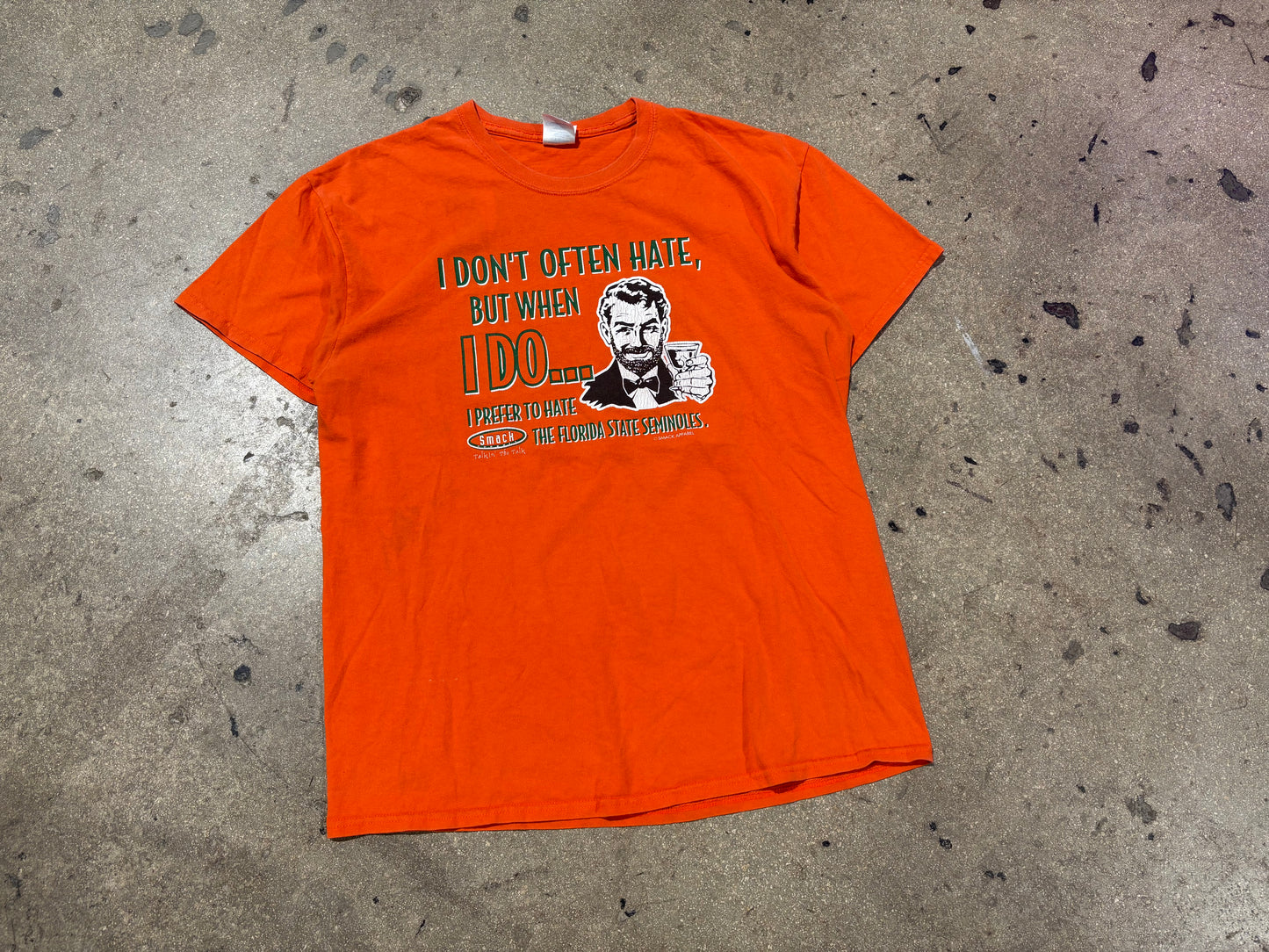 Miami Hurricanes Hate The Seminoles Smack Talk Tee - Orange Size Large