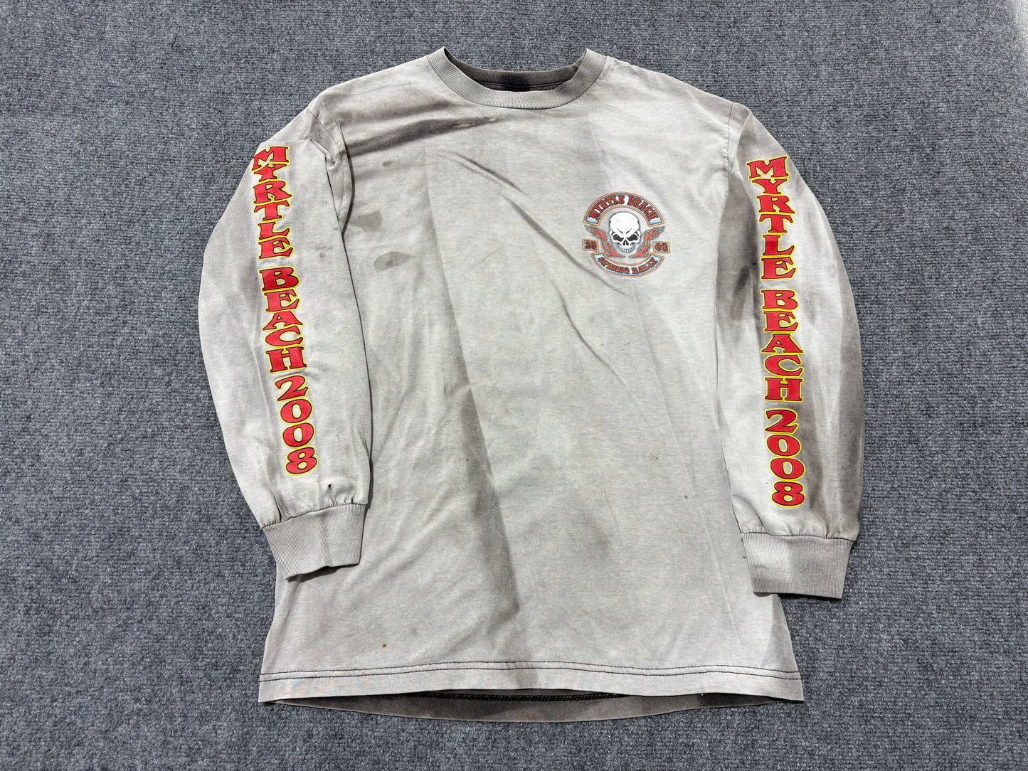 2008 Myrtle Beach Bike Week Long Sleeve - Faded Out Black Size Medium