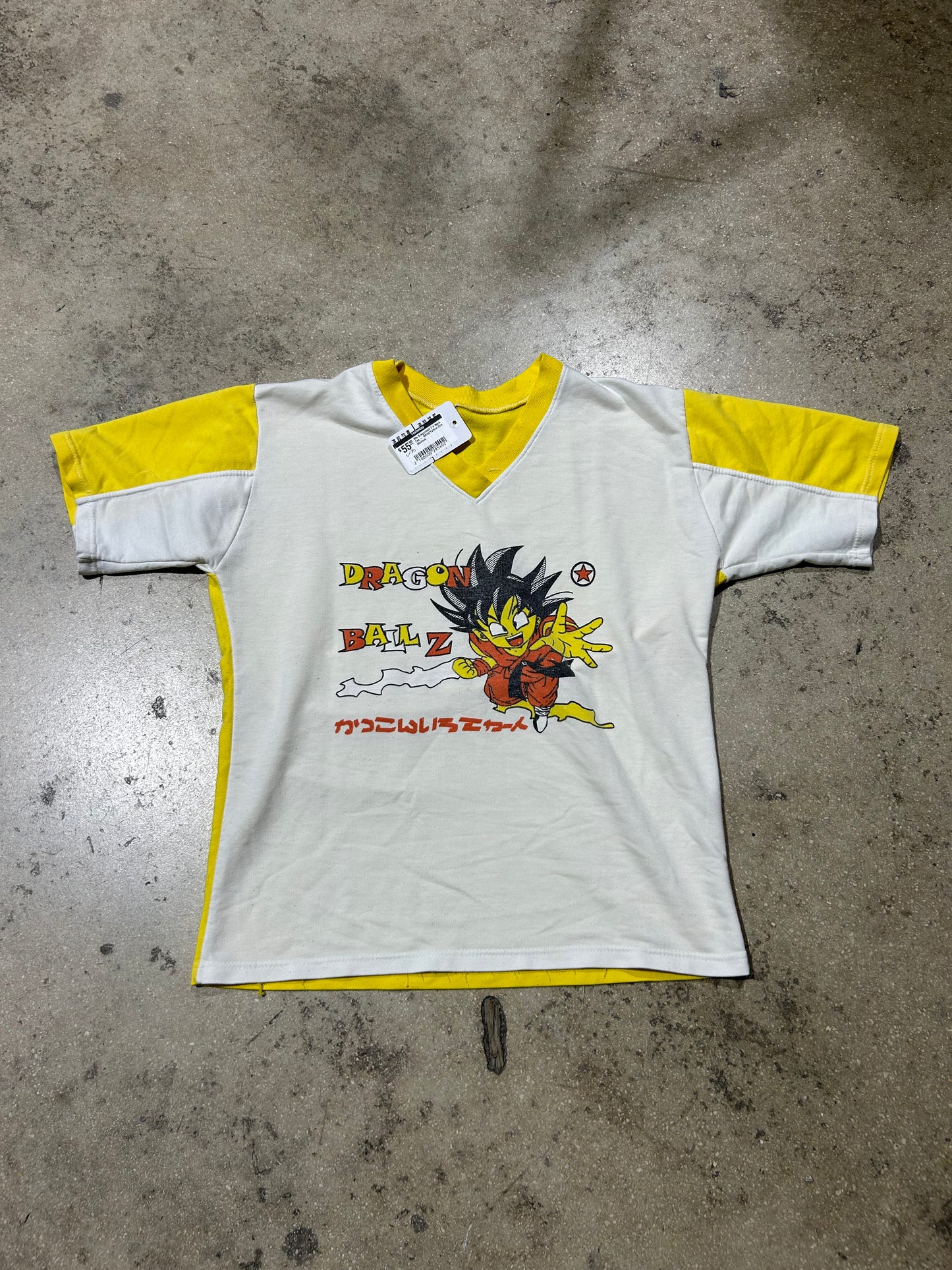 90s Dragonball Z V Neck Tee - White/Yellow Size Medium