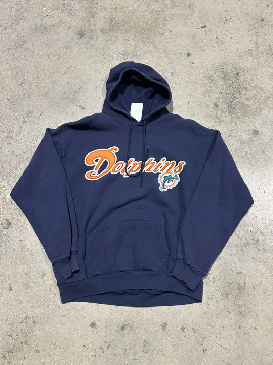 2000s Miami Dolphin Logo Hoodie - Navy Size Small