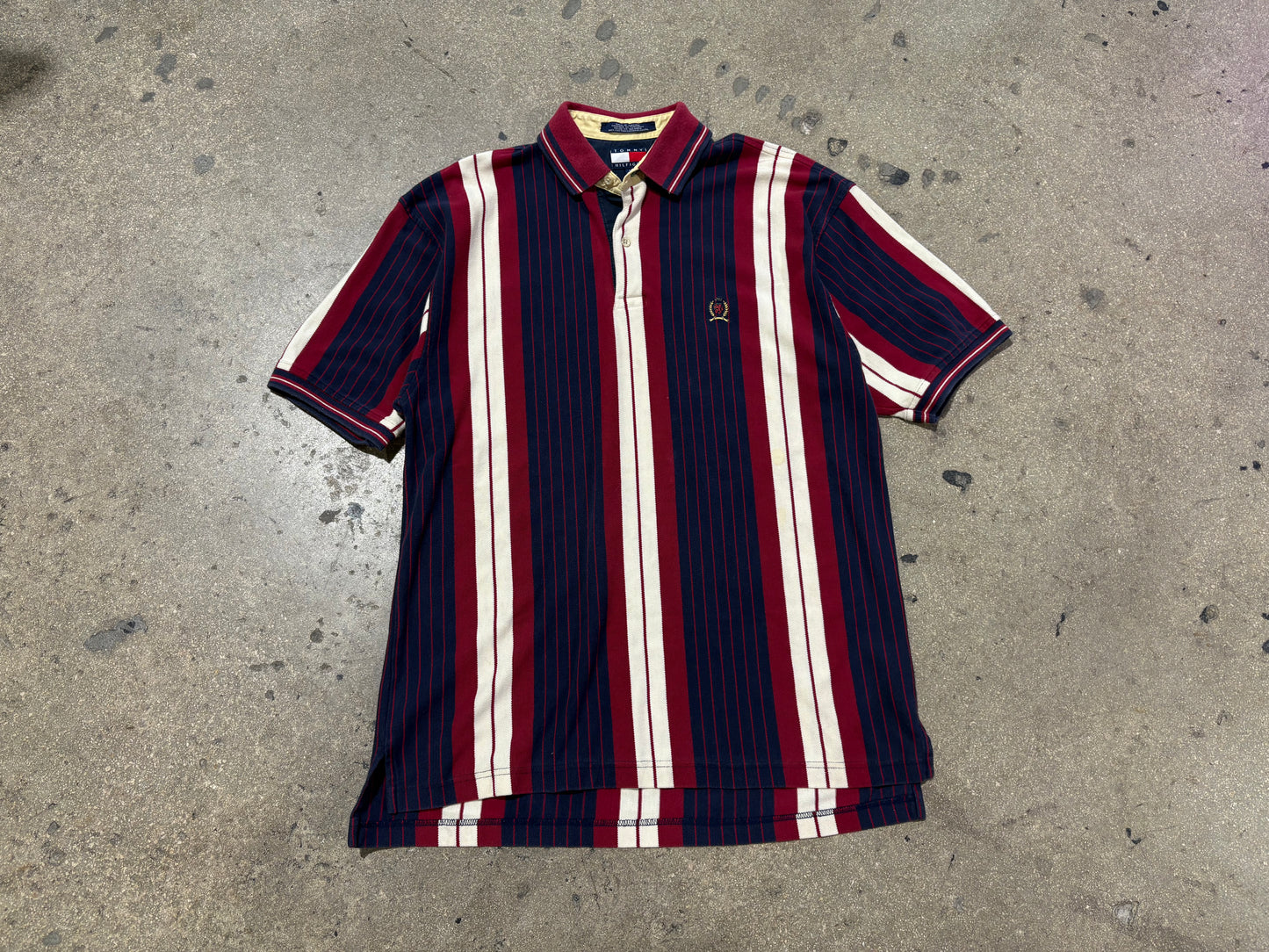 Tommy Hilfiger Striped Polo - Navy/Red Size Medium