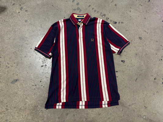 Tommy Hilfiger Striped Polo - Navy/Red Size Medium