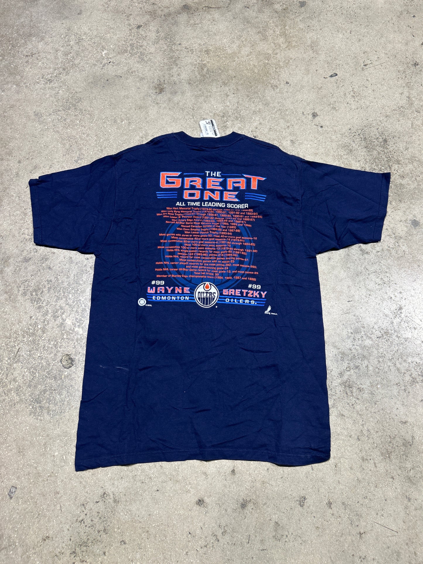 Wayne Gretzky The Great One Oilers Tee - Navy Blue Size Large