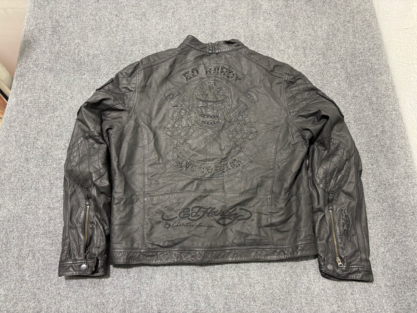 Ed Hardy Leather Jacket - Black Size XL