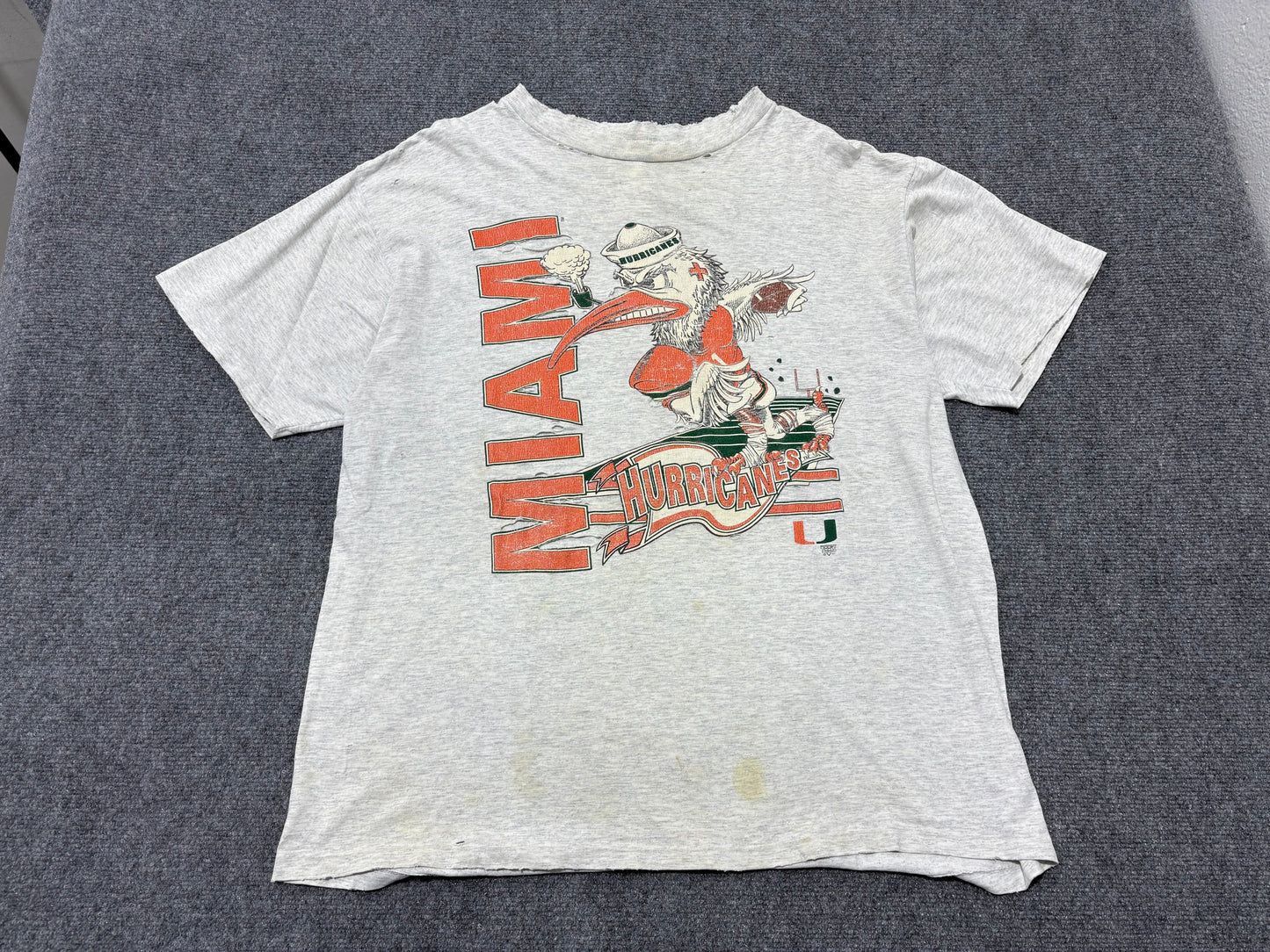 Distressed/ Thrashed Miami Hurricanes Tee - Grey Size XXL