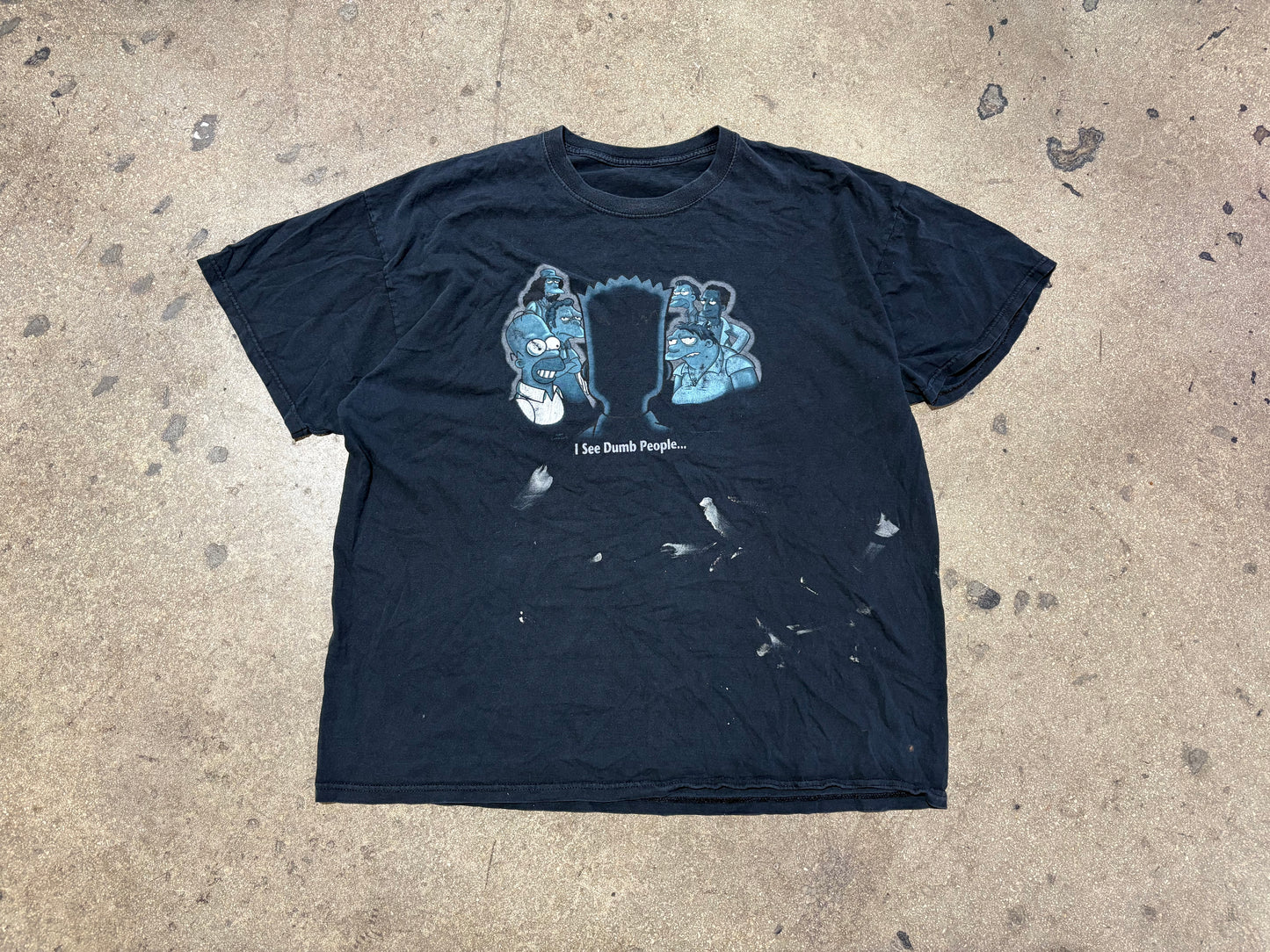 Distressed Bart Simpson I See Dumb People Tee - Faded Black Size XL