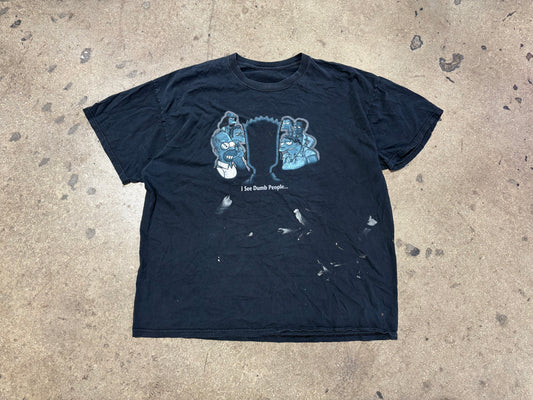 Distressed Bart Simpson I See Dumb People Tee - Faded Black Size XL