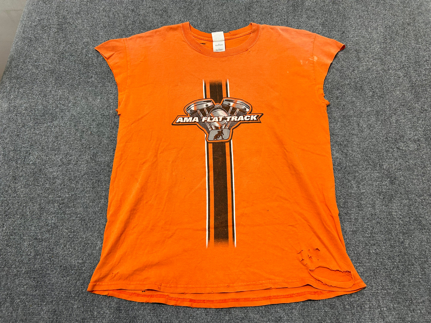 Distressed Cutoff AMA Flat Track Tee - Orange Size Large