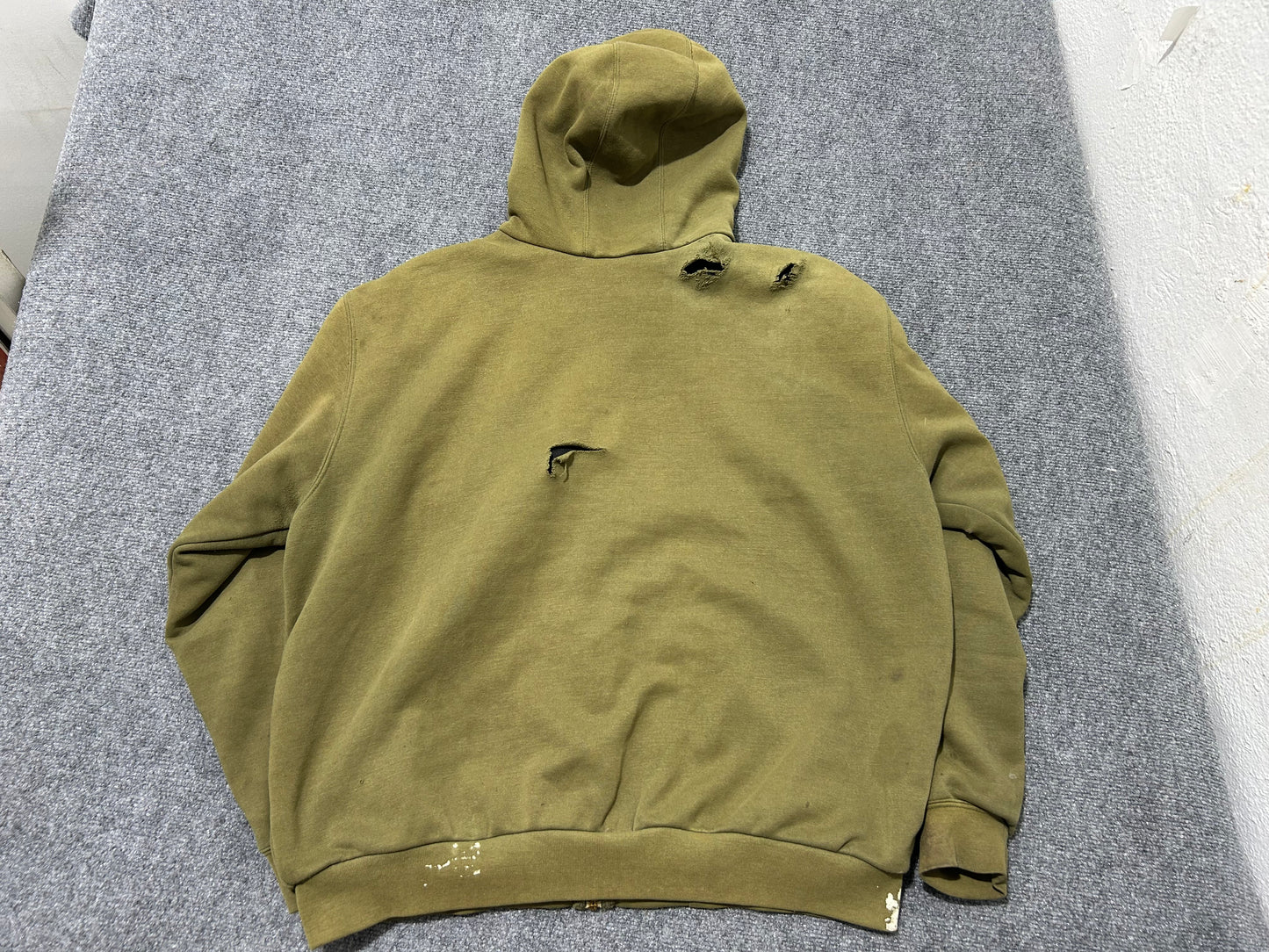 Faded Carhartt Zip Up Hoodie - Olive Size XL