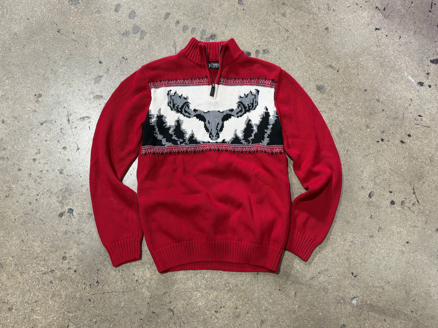 Chaps Quarter Zip Knit Sweater - Red Size Small