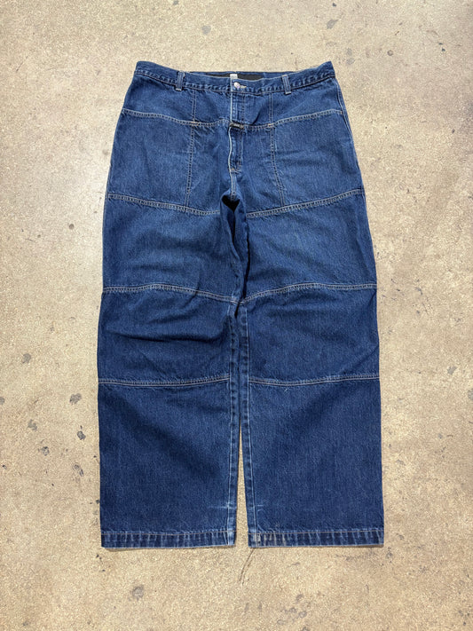 Marithe Francois Girbaud Double Knee Baggy Jeans - Dark Blue Size 40 x 32