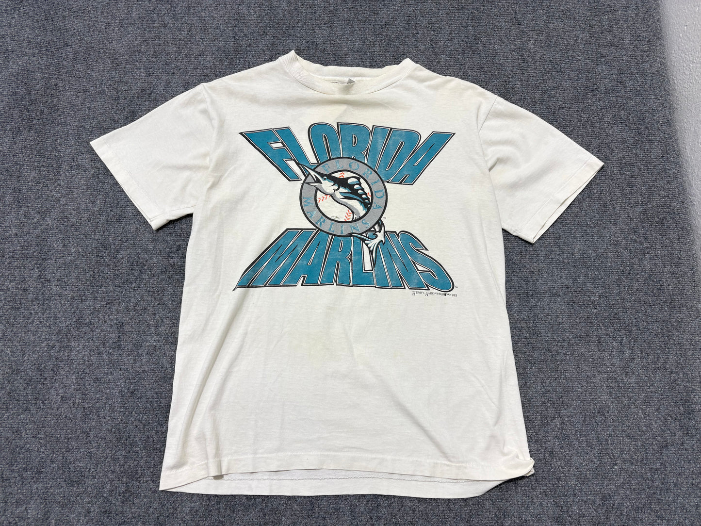 1993 Florida Marlins Spell Out Logo Tee - White Size Large