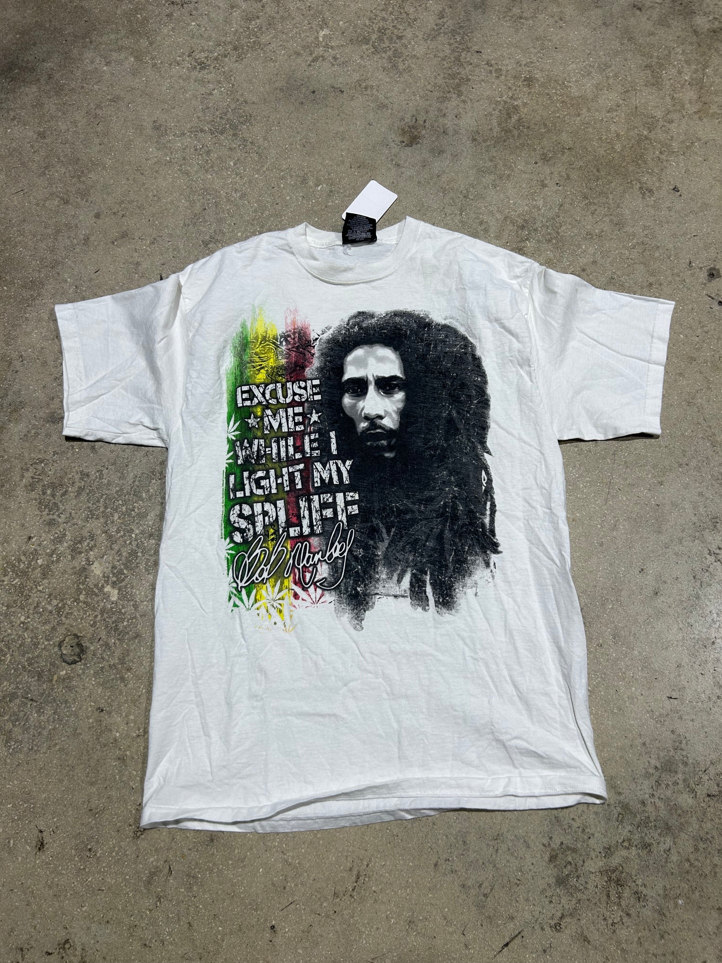 Excuse Me While I Light My Spliff Bob Marley Tee - White Size Large