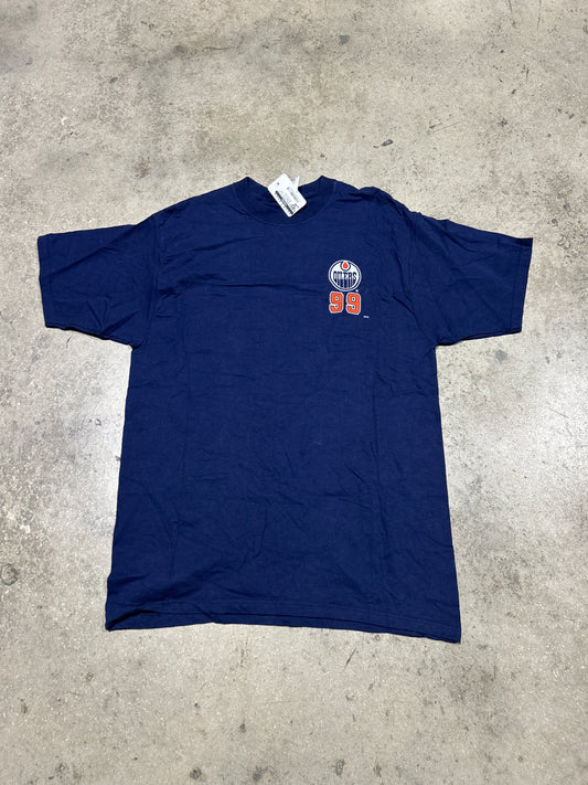 Wayne Gretzky The Great One Oilers Tee - Navy Blue Size Large
