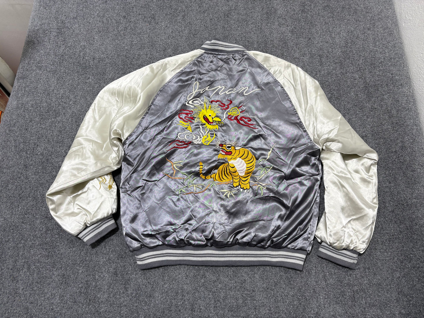 Japan Embroidered Satin Jacket - White/Grey Size XL