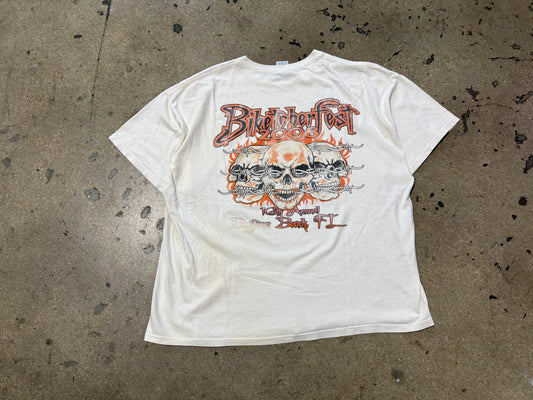 2008 Biktoberfest Flaming Skulls Tee - White Size XXL