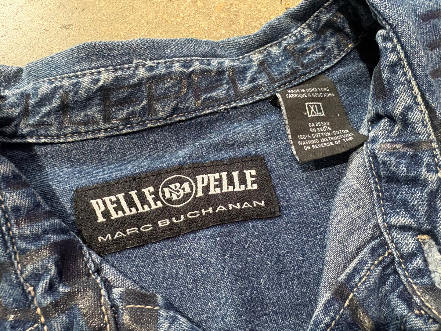 Pelle Pelle Denim Button Up AOP Shirt - Blue Size XL